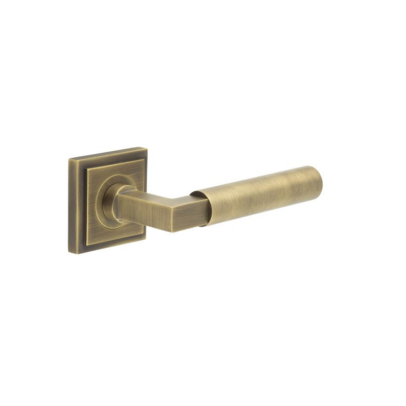 Burlington - Westminster Door Handle on Square Stepped Rose  - Antique Brass - BUR30KIT7 - Choice Handles