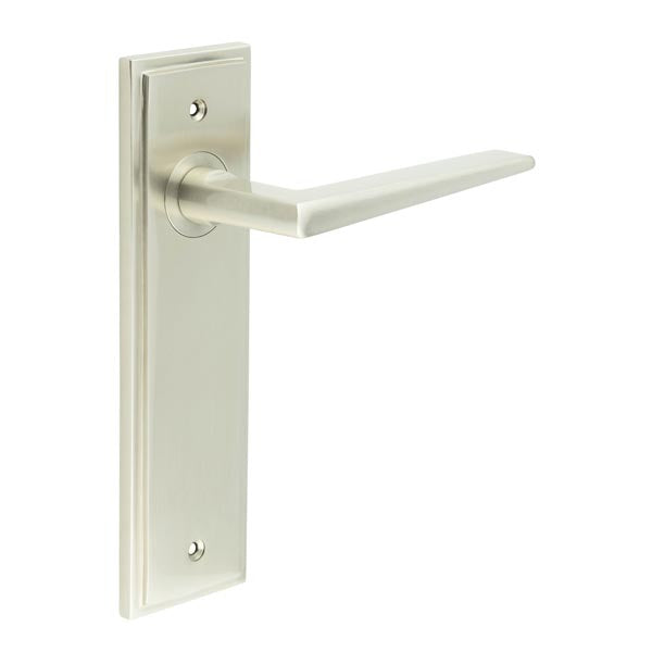 Burlington - Mayfair Door Handle On Latch Backplate - Satin Nickel - BUR10KIT320 - Choice Handles