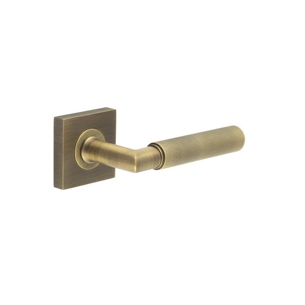 Burlington - Piccadilly Door Handle on Square Plain Rose  - Antique Brass - BUR40KIT6 - Choice Handles