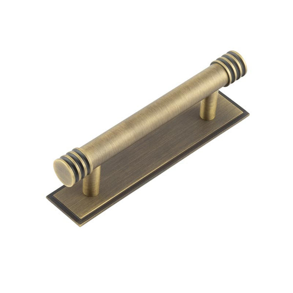 Hoxton Sturt Cabinet Handles 96mm Ctrs Stepped Backplate   - Antique Brass - HOX-450AB-6050AB - Choice Handles