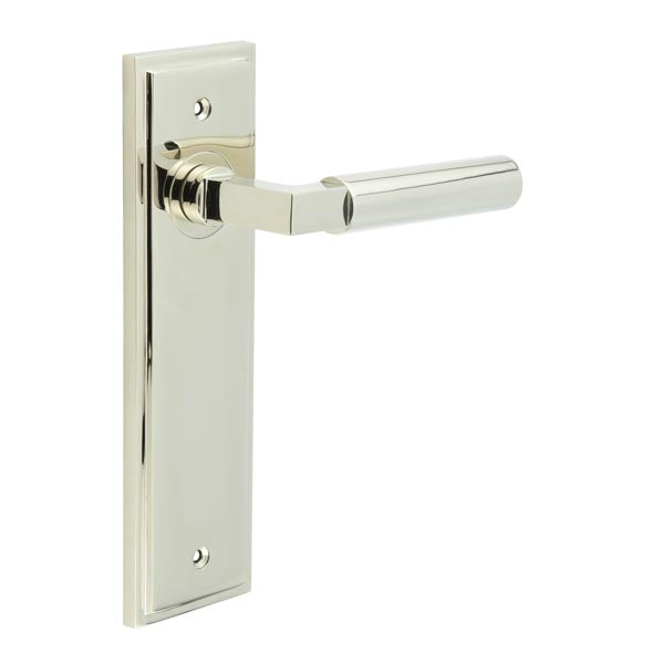 Burlington - Westminster Door Handle On Latch Backplate - Polished Nickel - BUR30KIT164 - Choice Handles