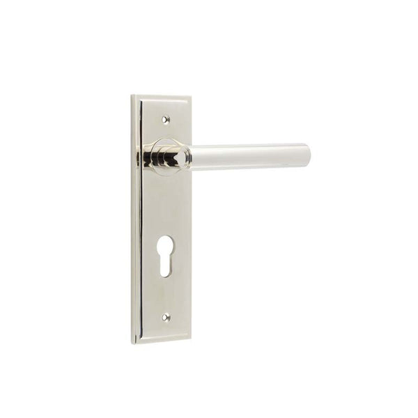 Burlington - Richmond Door Handle On Din Euro Backplate - Polished Nickel - BUR45KIT168 - Choice Handles