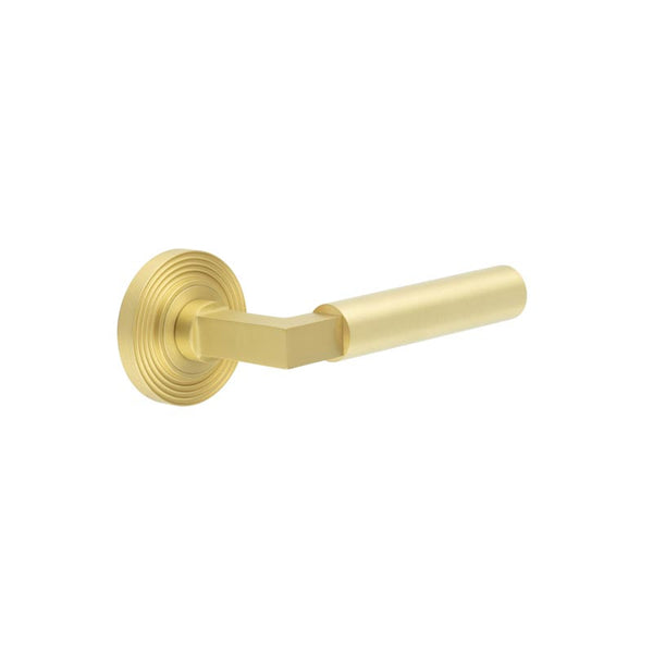 Burlington - Westminster Door Handles On Reeded Rose  - Satin Brass - BUR30KIT238 - Choice Handles
