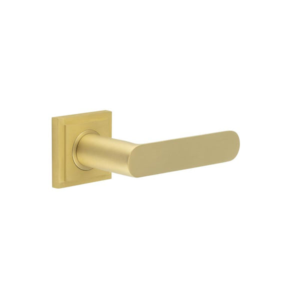 Burlington - Kensington Door Handles On Square Stepped Rose  - Satin Brass - BUR25KIT241 - Choice Handles