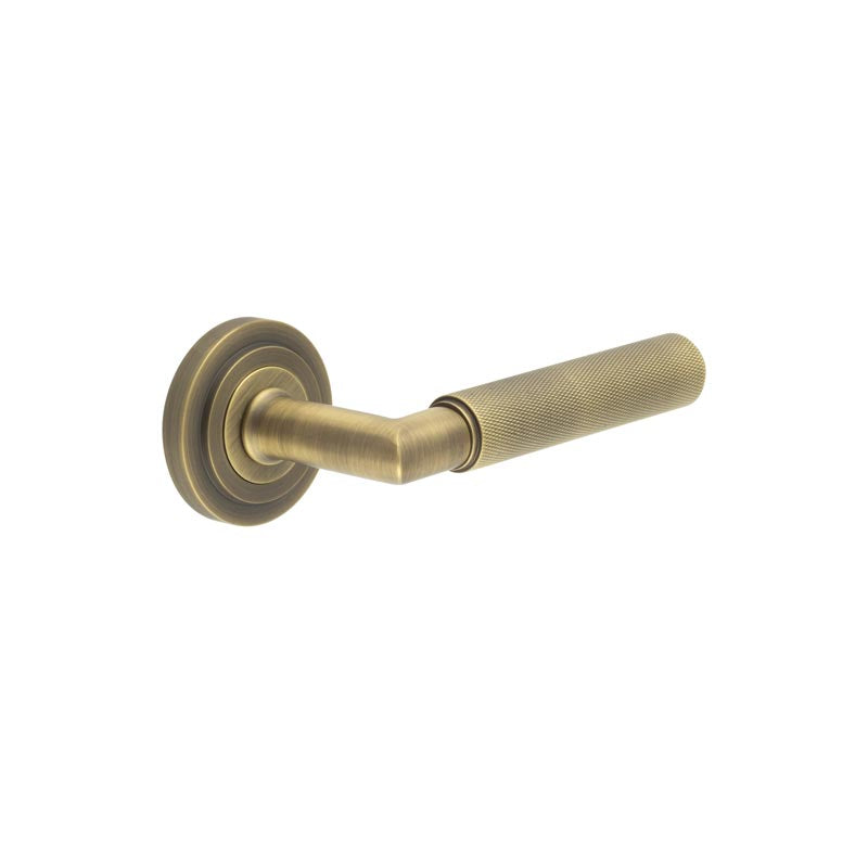 Burlington - Piccadilly Door Handle on Stepped Rose  - Antique Brass - BUR40KIT3 - Choice Handles