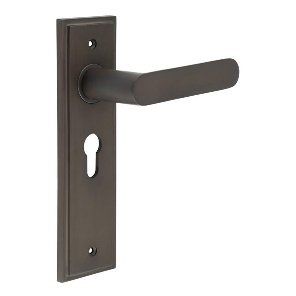Burlington - Kensington Door Handle On Euro Backplate - Dark Bronze - BUR25KIT89 - Choice Handles
