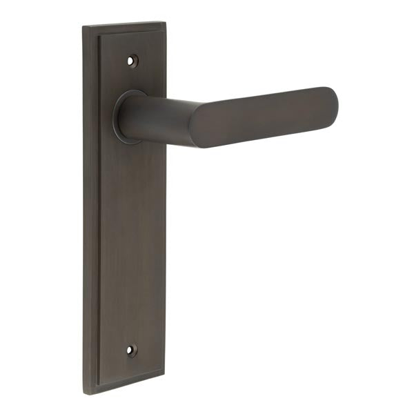 Burlington - Kensington Door Handle On Latch Backplate - Dark Bronze - BUR25KIT86 - Choice Handles