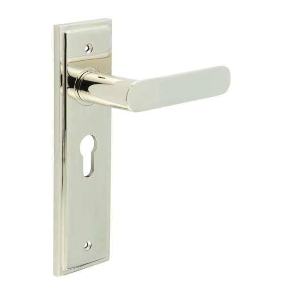 Burlington - Kensington Door Handle On Euro Backplate - Polished Nickel - BUR25KIT167 - Choice Handles