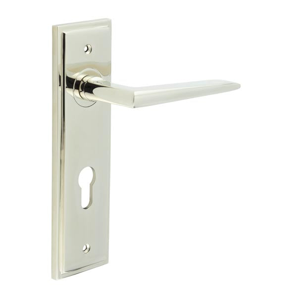 Burlington - Mayfair Door Handle On Din Euro Backplate - Polished Nickel - BUR10KIT168 - Choice Handles