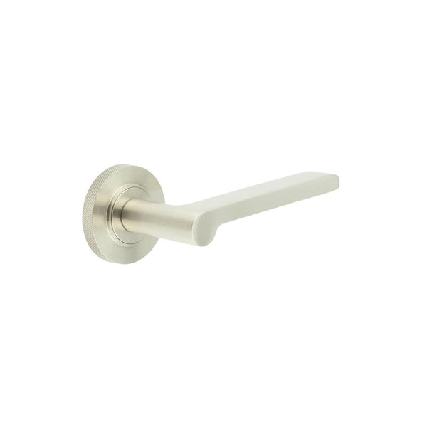 Burlington - Fitzrovia Door Handles On Knurled Rose  - Satin Nickel - BUR15KIT317 - Choice Handles