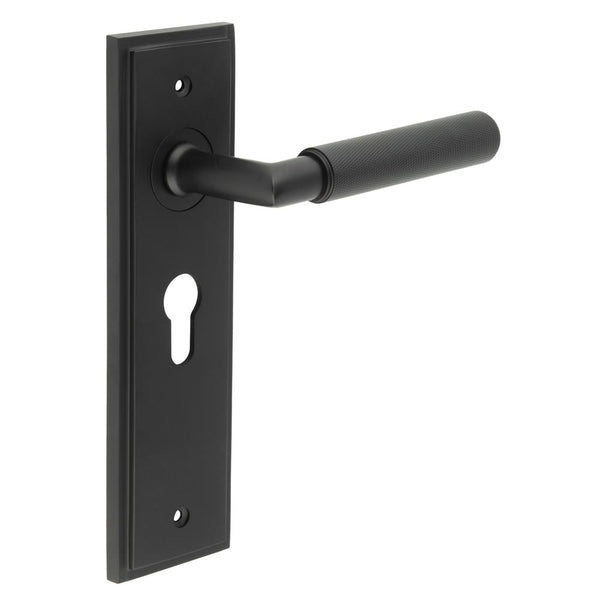 Burlington - Piccadilly Door Handle On Euro Backplate - Black - BUR40KIT336 - Choice Handles