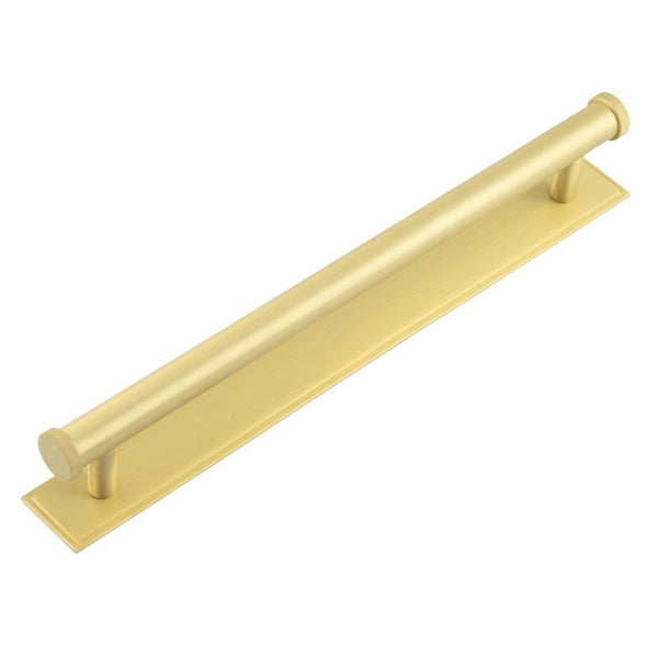 Hoxton Thaxted Cabinet Handles 224mm Ctrs Stepped Backplate   - Satin Brass - HOX-260SB-6060SB - Choice Handles