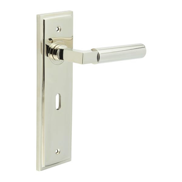 Burlington - Westminster Door Handle On Lock Backplate - Polished Nickel - BUR30KIT165 - Choice Handles
