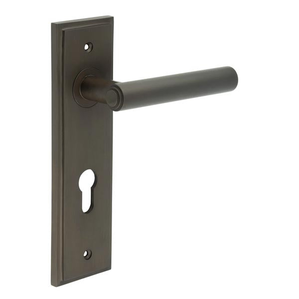 Burlington - Richmond Door Handle On Din Euro Backplate - Dark Bronze - BUR45KIT90 - Choice Handles