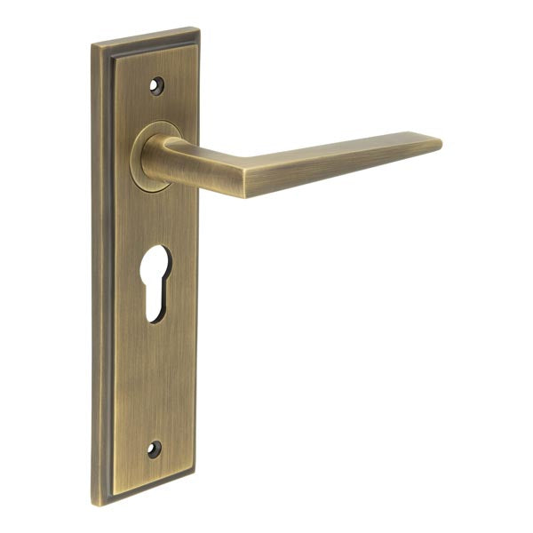 Burlington - Mayfair Door Handle On Euro Backplate - Antique Brass - BUR10KIT11 - Choice Handles