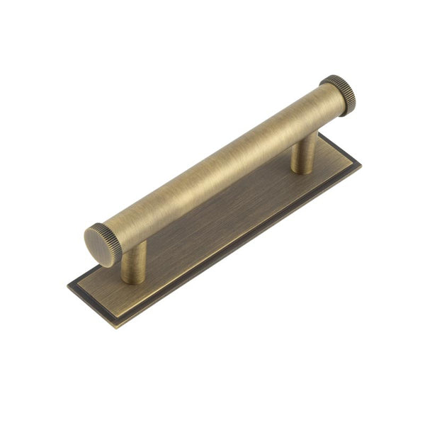 Hoxton Thaxted Cabinet Handles 96mm Ctrs Stepped Backplate - Antique Brass - HOX-250AB-6050AB - Choice Handles