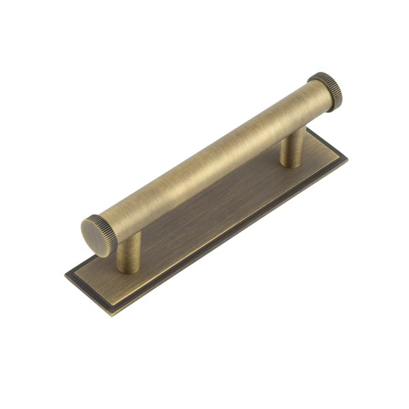Hoxton Thaxted Cabinet Handles 96mm Ctrs Stepped Backplate - Antique Brass - HOX-250AB-6050AB - Choice Handles