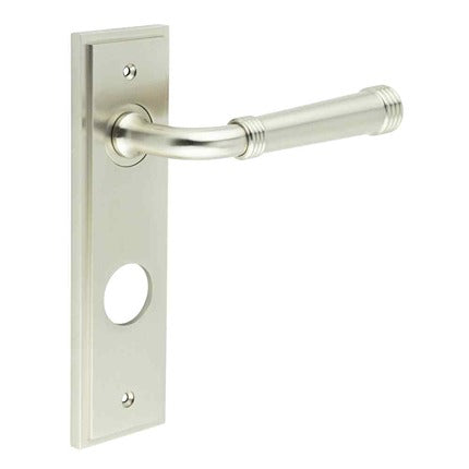 Burlington - Highgate Door Handle On Din Bathroom Backplate - Satin Nickel - BUR35KIT325 - Choice Handles
