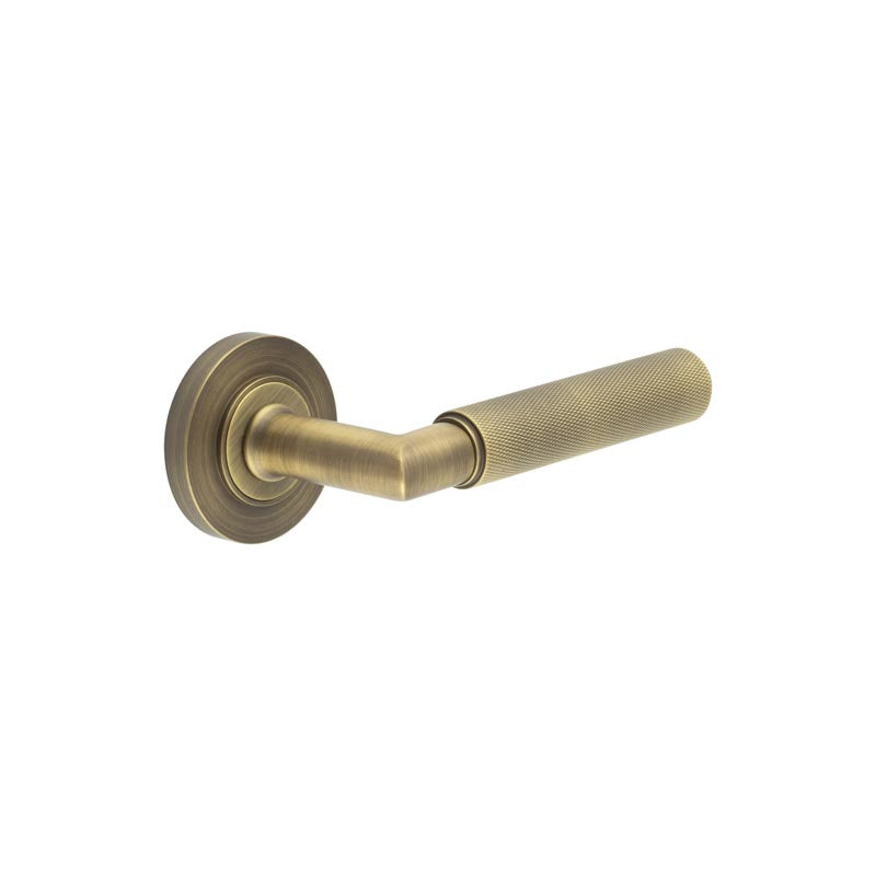 Burlington - Piccadilly Door Handle on Plain Rose  - Antique Brass - BUR40KIT1 - Choice Handles