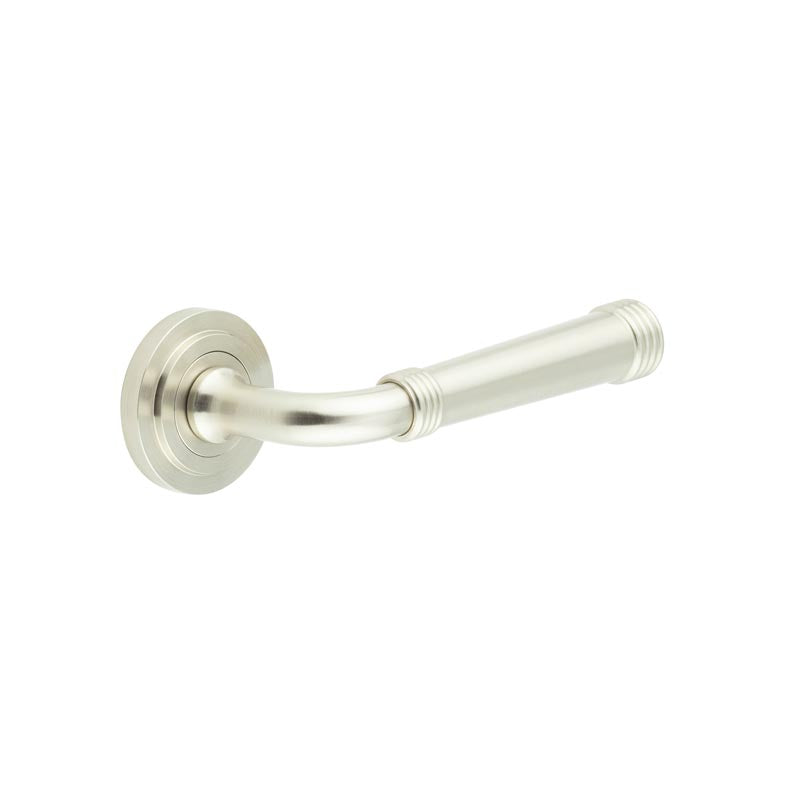 Burlington - Highgate Door Handles On Stepped Rose  - Satin Nickel - BUR35KIT315 - Choice Handles