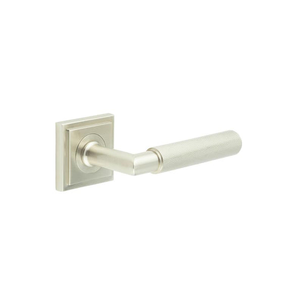 Burlington - Piccadilly Door Handle on Square Stepped Rose  - Satin Nickel - BUR40KIT319 - Choice Handles