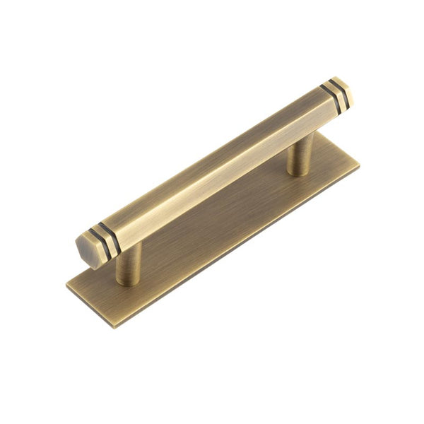 Hoxton - Nile Cabinet Handles 96mm Ctrs Plain Backplate - Antique Brass - HOX-350AB-5050AB - Choice Handles