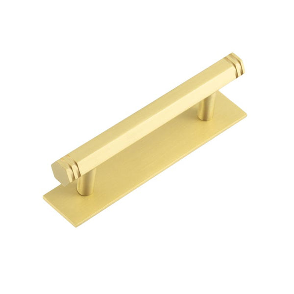 Hoxton - Nile Cabinet Handles 96mm Ctrs Plain Backplate - Satin Brass - HOX-350SB-5050SB - Choice Handles