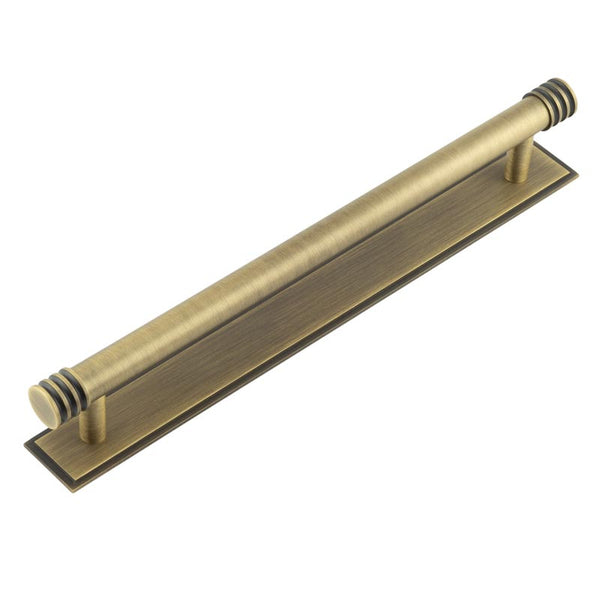 Hoxton Sturt Cabinet Handles 224mm Ctrs Stepped Backplate  - Antique Brass - HOX-460AB-6060AB - Choice Handles