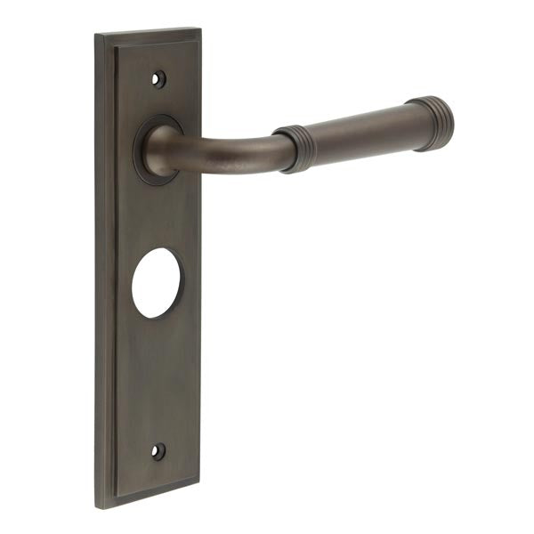 Burlington - Highgate Door Handle On Bathroom Backplate - Dark Bronze - BUR35KIT88 - Choice Handles