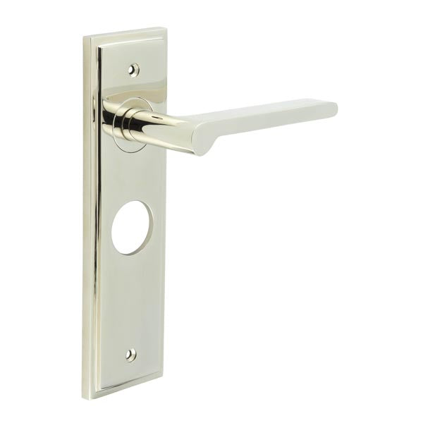 Burlington - Fitzrovia Door Handle On Lock Backplate - Polished Nickel - BUR15KIT166 - Choice Handles