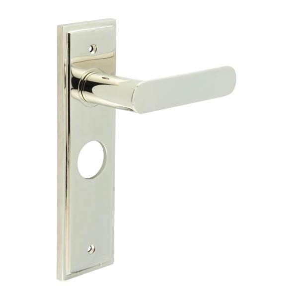 Burlington - Kensington Door Handle On Bathroom Backplate - Polished Nickel - BUR25KIT166 - Choice Handles