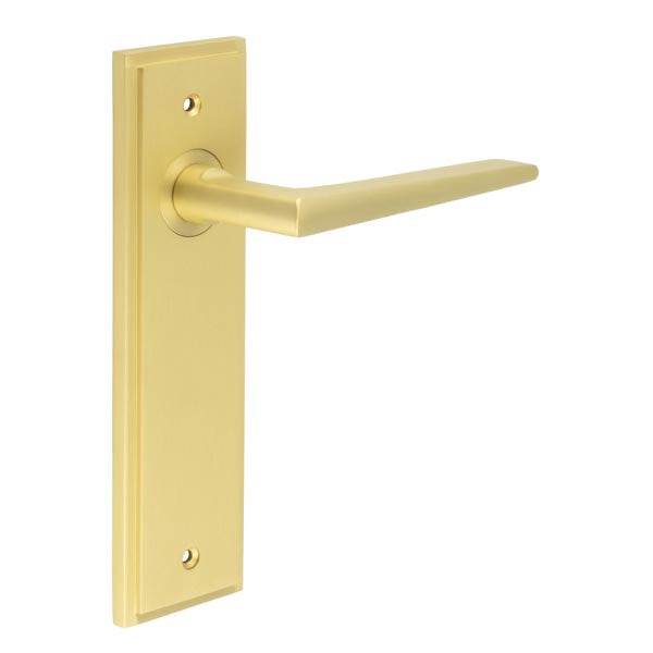 Burlington - Mayfair Door Handle On Latch Backplate - Satin Brass - BUR10KIT242 - Choice Handles