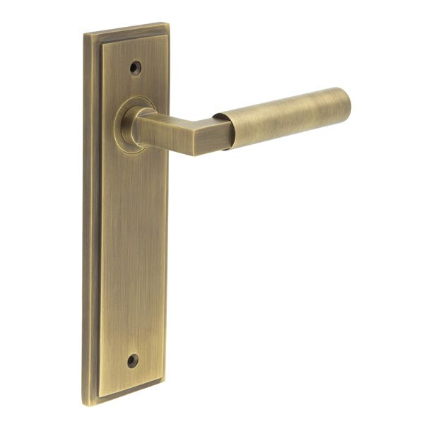 Burlington - Westminster Door Handle On Latch Backplate - Antique Brass - BUR30KIT8 - Choice Handles