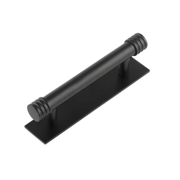 Hoxton Sturt Cabinet Handles 96mm Ctrs Plain Backplate   - Matt Black - HOX-450MB-5050MB - Choice Handles
