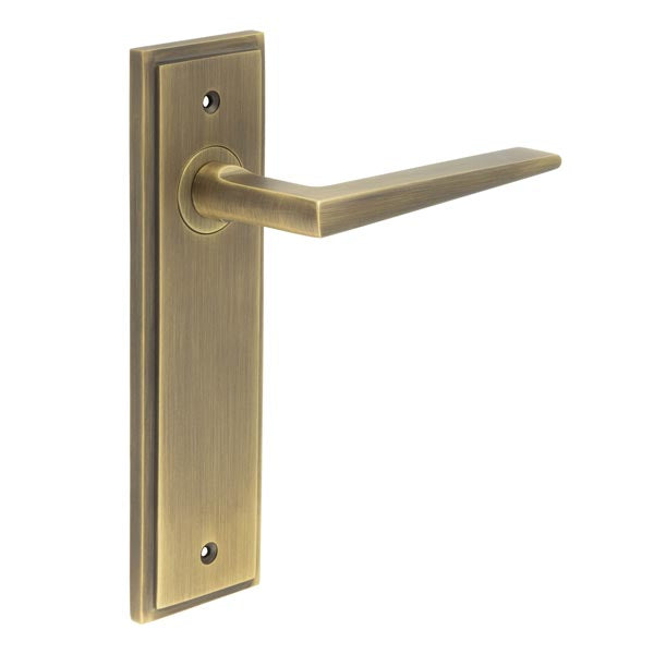 Burlington - Mayfair Door Handle On Latch Backplate - Antique Brass - BUR10KIT8 - Choice Handles