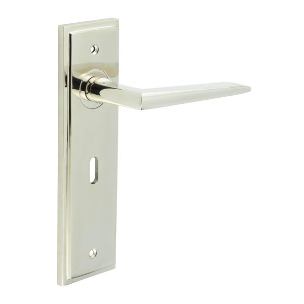 Burlington - Mayfair Door Handle On Lock Backplate - Polished Nickel - BUR10KIT165 - Choice Handles