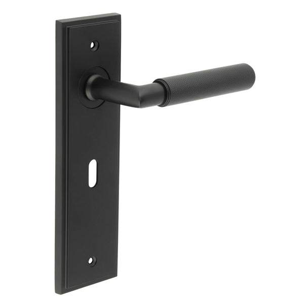 Burlington - Piccadilly Door Handle On Lock Backplate - Black - BUR40KIT334 - Choice Handles