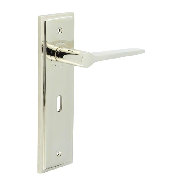 Burlington - Knightbridge Door Handle On Lock Backplate - Polished Nickel - BUR20KIT165 - Choice Handles