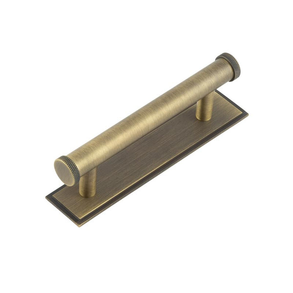 Hoxton Wenlock Cabinet Handles 96mm Ctrs Stepped Backplate - Antique Brass - HOX-150AB-6050AB - Choice Handles