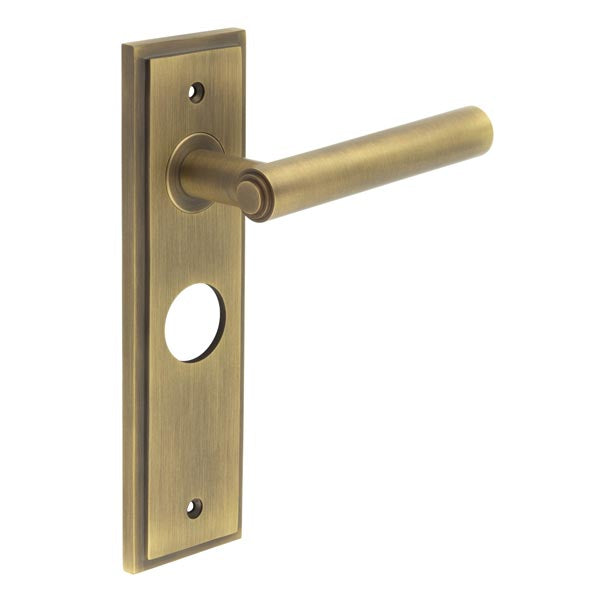 Burlington - Richmond Door Handle On Bathroom Backplate - Antique Brass - BUR45KIT10 - Choice Handles
