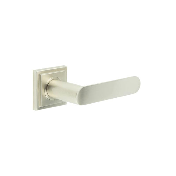 Burlington - Kensington Door Handles On Square Stepped Rose  - Satin Nickel - BUR25KIT319 - Choice Handles