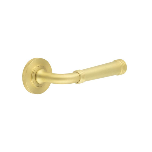 Burlington - Highgate Door Handles On Knurled Rose  - Satin Brass - BUR35KIT239 - Choice Handles