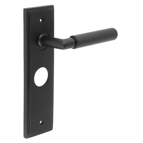 Burlington - Piccadilly Door Handle On Bathroom Backplate - Black - BUR40KIT335 - Choice Handles