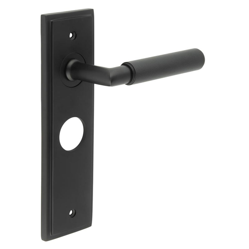 Burlington - Piccadilly Door Handle On Bathroom Backplate - Black - BUR40KIT335 - Choice Handles