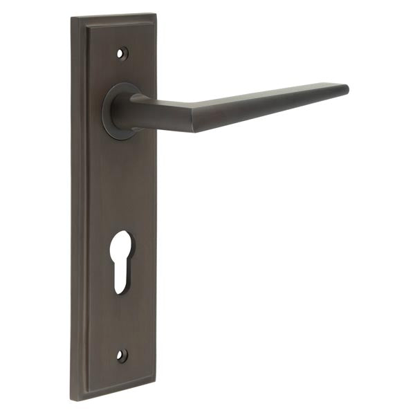 Burlington - Mayfair Door Handle On Din Euro Backplate - Dark Bronze - BUR10KIT90 - Choice Handles