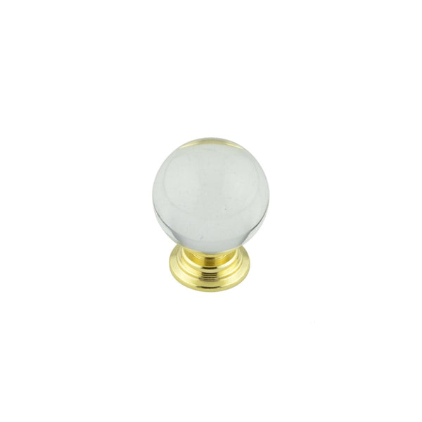 Jedo - 25mm Brass Finish Clear Glass Ball Cupboard Knob - JH4151-25PVD - Choice Handles