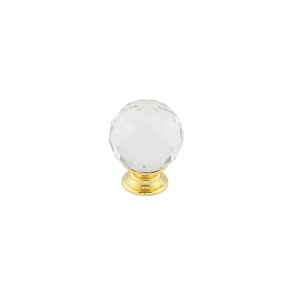 Kontrax Faceted Glass Cupboard Knob 30mm Brass Finish - JH4155-30PVD - Choice Handles