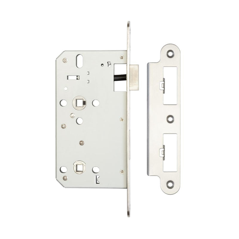 Jedo 72mm Din Bathroom Locks 60mm backset radiused Satin Stainless Steel - JL-DB60RSSS - Choice Handles