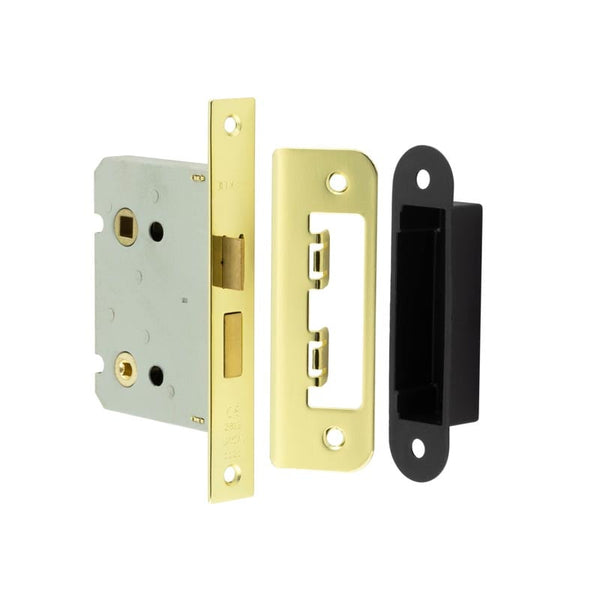Jedo Kontrax Bathroom locks with Square Forend & Radiused Strike Plate 76mm Electro Brassed - JL460EB - Choice Handles