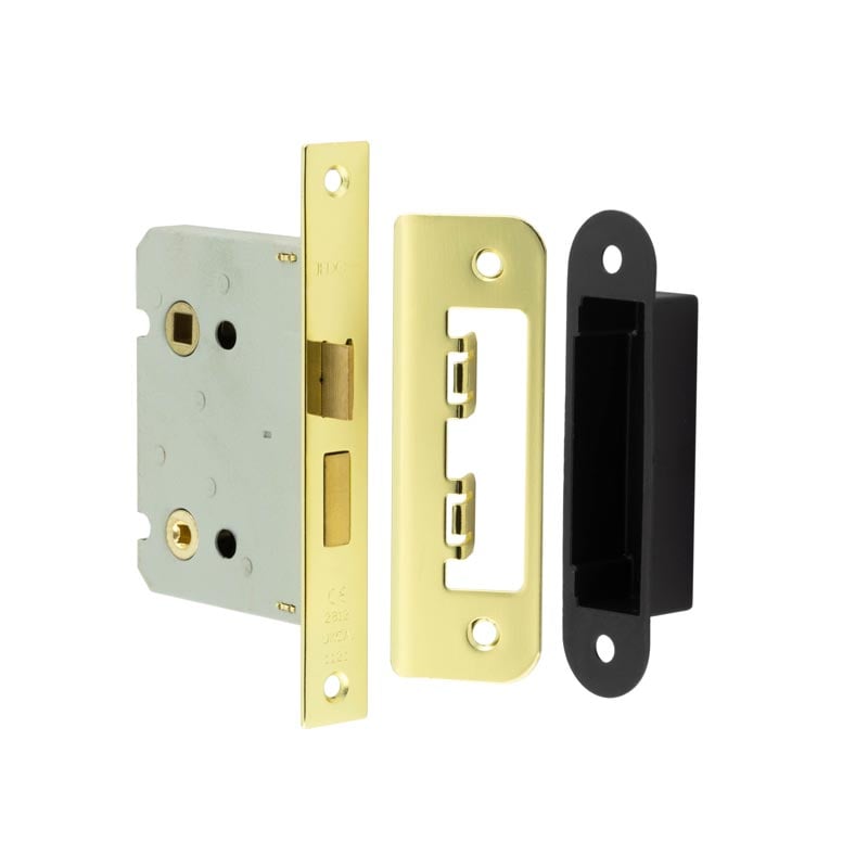 Jedo Kontrax Bathroom locks with Square Forend & Radiused Strike Plate 76mm Electro Brassed - JL460EB - Choice Handles